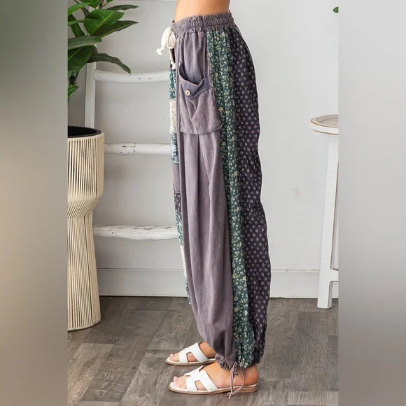 Oli & Hali Patchwork Jogger Pants in Mineral Wash Navy - Picture 8 of 10